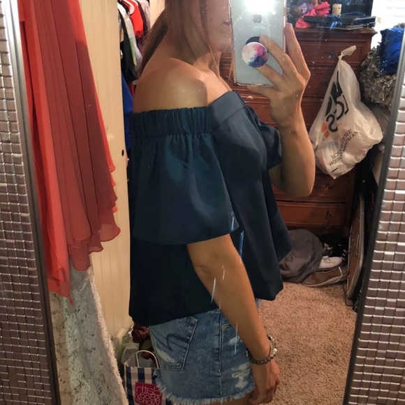 DARK TEAL OFF THE SHOULDER TOP - Picture 4 of 6